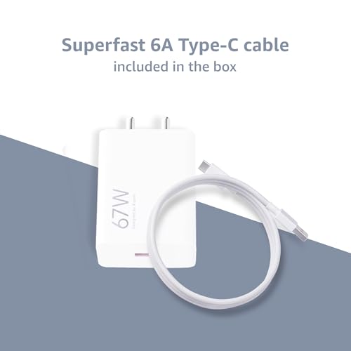 Image of Mi Xiaomi Original 67W Fast Charger Combo /Rapid Charging with Qualcomm Quick Charge 3.0. Includes USB Type-C 6A Fast Charge Cable. Compatable with mobiles, laptops, and Power Banks (White)