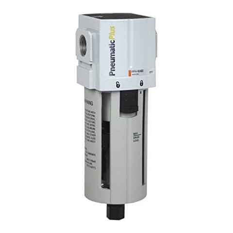 PneumaticPlus PPF4-N04B Compressed Air Particulate Filter 1/2" NPT, 5 Micron, Poly Bowl, Manual Drain, Bracket Cover