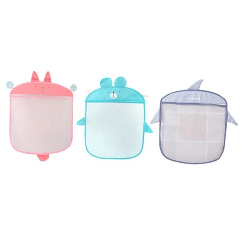MOLUCKFU 3 piezas Bolsa de Malla Colgante para Baño Niña Unidades Rosa Azul y Gris Organizador de Juguetes y Almacenamiento Práctico para Ducha y Cocina