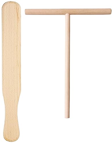 Teemando® Crepes-Set, 2-teilig Crepes-Wender und Verteiler im Set aus Buchenholz 30 cm für Pfannkuchen, Pancake, Palatschinken
