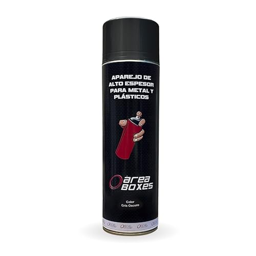 AREABOXES Pintura APAREJO En Spray, Alto Espesor, Poder De Relleno, Fácil Lijado. Uso Post Imprimación o Para Metal, Plástico, Madera, Etc. Aparejo P/Coche Calidad 2k. Aparejo 500Ml. (1, Gris Oscuro)