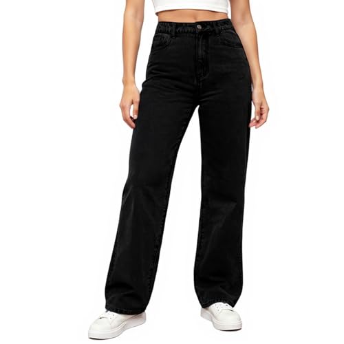 Wide Leg Jeans Woman Stretchy Cute Y2k Elastic Waist Jeans with Pockets Loose Dressy Casual Denim Pants Long Trousers4