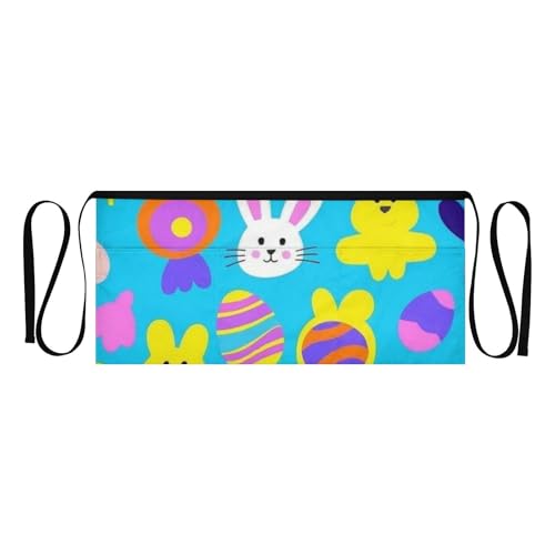 QwThum Waitress Apron with Pockets Server Waist Apron Half Short Personalized Waterproof for Serving Hair Stylist Cooking Gardening Rabbit Easter Eggs Are Colorful