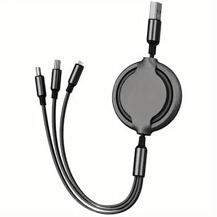 FLIPTRONICS ORIGINALS 3-In-1 Cable 1M PVC 3 In 1 Retractable Charging Cable [3A, 1.2 M] Multi USB Cable Fast Charger Cord For iPhone, iPad, Tablets, Switch And More (Black) (NP36)