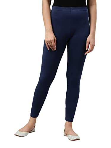 Image of GO COLORS Women Light Navy Mid Rise Cotton Ankle Length Leggings - XL