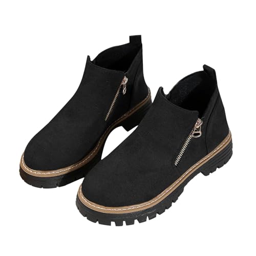 Imagen de Zapatos de invierno Mujer 38 Botines para Mujer Botines Negros Botas con Cremallera Lateral Botines Botines Ligeros Zapatos Cálidos Zapatos de Ante Botas de Mujer Tacón Plano Botas de Invierno