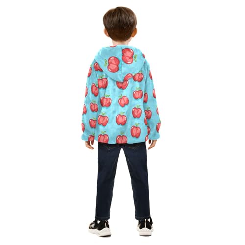 Red Fruit Blue Background Girls Fleece Jacket Girls Fall Jacket Boys Coats Zip Up Hoodie Children Sherpa Warm Outerwear 2-10T4