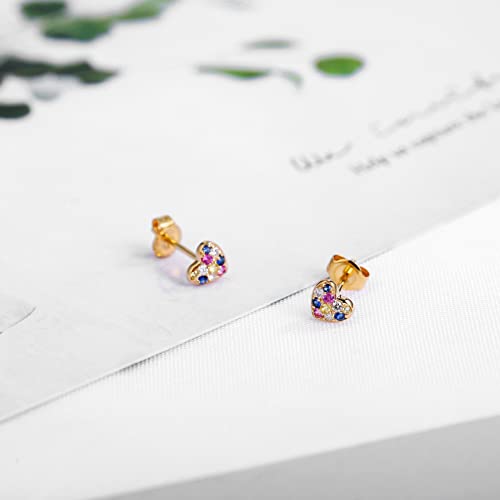 FANCIME 14K Solid Yellow Gold Sapphire Diamond Small Tiny Cute Stud Earrings for Women2