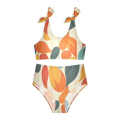KLL Autumn Leaf on Old White Wooden Girl Two Piece Bikini Set Quick-Dry Swimsuits Swimming Suits Adjustable Shoulder Strap3