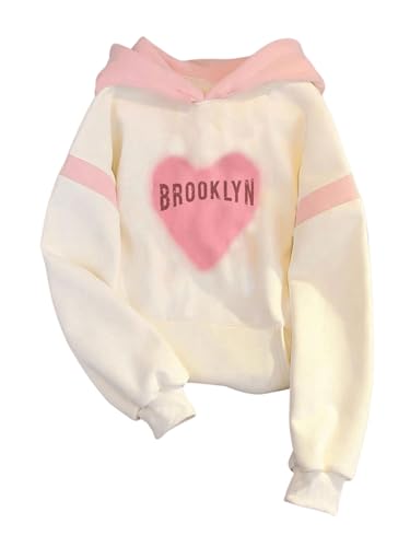 Floerns Girl's Heart Print Long Sleeve Hoodie Drop Shoulder Sweatshirts Top