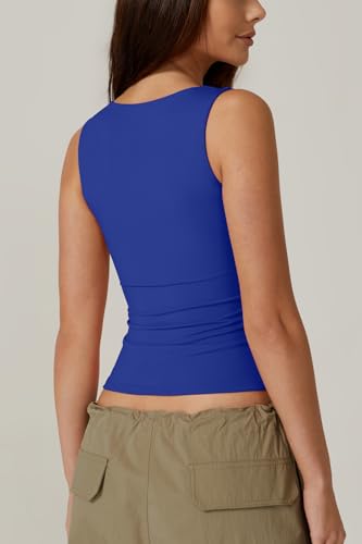 Image of QINSEN Women's Square Neck Sleeveless Double-Layer Tank Tops Basic Tight T Shirts