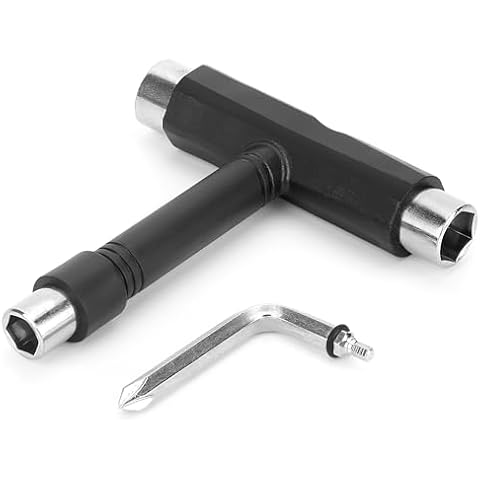 OAOJUBR Skate Wrench Tools, Multifunctional All-in-One Skateboard Wrench, 2-in-1 Portable T-Type Wrench and Built-in L-Type Cross Head Screwdriver, longboard accessories Cover
