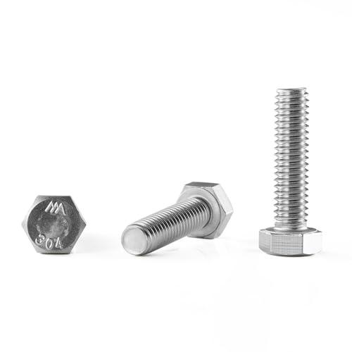 Image of 1 /2 inch-13 x 1 Hex Head Screw Bolt, 20Pcs Stainless Steel 304 (18-8), Fully Threaded Bolts, Plain Finish