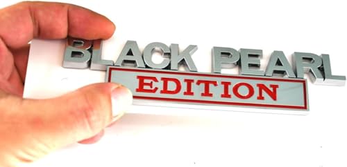 Image of Pirate Plus Black Pearl Edition Trunk Side Rear Front Hood Door Emblem Decal 3D Letter Badge Sticker (Silver Red)