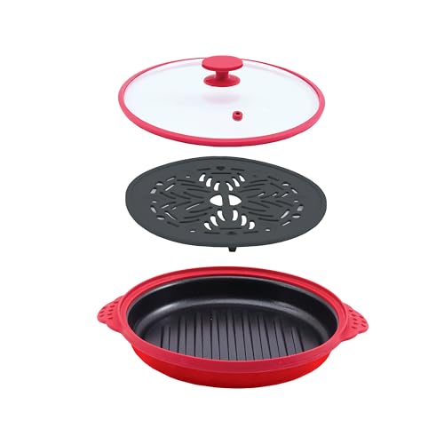Coopers of Stortford - 3-in-1 MicroChef Microwave Grill Pan - Steam, Grill and Crisp Frozen Food Quickly - Non-Stick Base with Glass Lid and Exclusive Steamer Pad