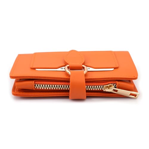 Glume Small Women Wallet Trifold Leather Mini Purse with Zipper, Credit Card Holder with ID Window Ladies (Orange)2