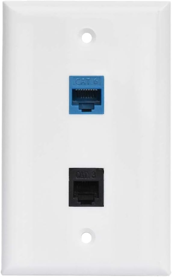 BUPLDET RJ11 RJ45 Wall Plate - Phone CAT6 Ethernet Wall Plate Female to Female - 1 6P4C CAT3 RJ11/RJ12 Jack + 1 Cat6 Ethernet Port - White