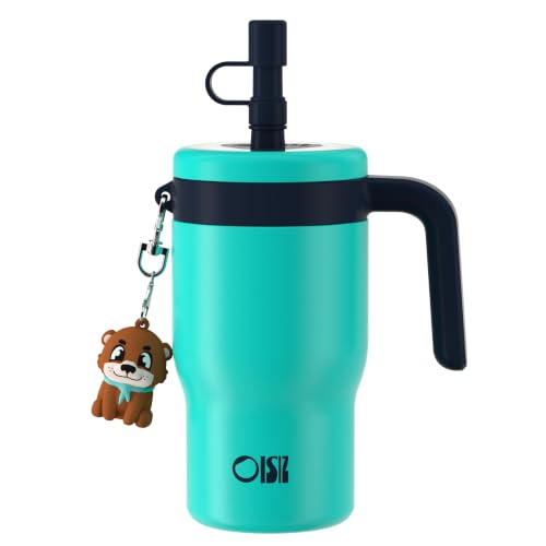 Image of OISIZ 14oz Kids Tumbler with Straw Lid & Handle,Kids Cup with Animal Accessory for School,Kids Water Bottles with Dust-proof Cover,Leakproof Bottles,316 Stainless Steel,Keep Cold 24 Hours-dark green