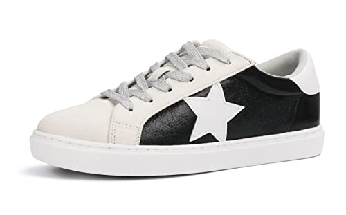 Image of PARTY Women's Fashion Sneaker Lace Up Low Top Comfortable Cushioned Walking Shoes,Podcast,Black Met,8.5