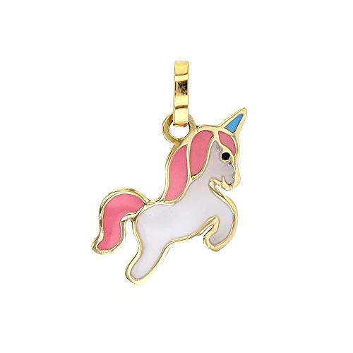 Pendentif licorne en or 375/1000 véritable et émail précieux de joaillerie