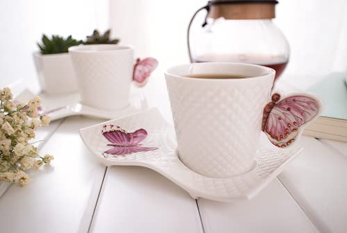 Turkish coffee cup set, small Espresso Cups and Saucers, Set of 6 Demitasse Cups, Turkish Coffee Cups, Espresso Set, Small Coffee Cups (2.7 OZ) 80 ml, Butterfly Coffee Cups, Arabic coffee cup set