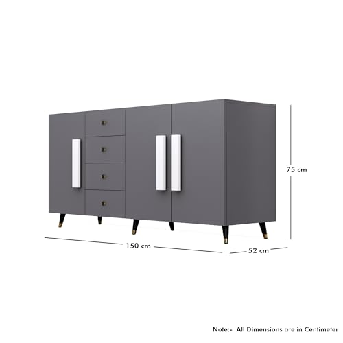 Image of Bniture Storage Cabinet Wooden for Living Room Sideboard with 4 Drawer and 3 Door | Multipurpose Storage Organizer Chest of Drawer Cabinet for Home Hallway Drawing Room Bedroom Kitchen | Slate Grey