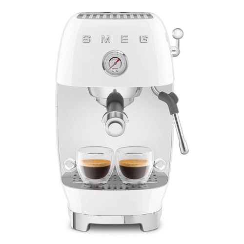 Image of Smeg Cold Brew Coffee Machine, Original Italian Brand, Patented Smeg White Color, Live the Barista Exeprience, Professional Steam Wand for Creamy Milk Drink, Pressure Monitor, ECF03WHEU