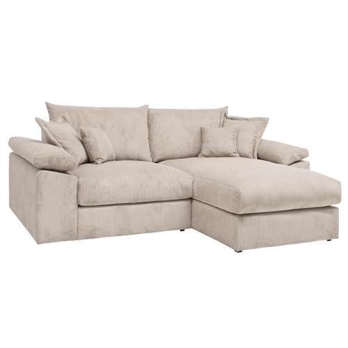 Riess Ambiente Design Ecksofa Atmosphere XL 245cm - Beige - Cord Federkern 3-Sitzer inkl. Kissen Eckcouch Couch Sofa