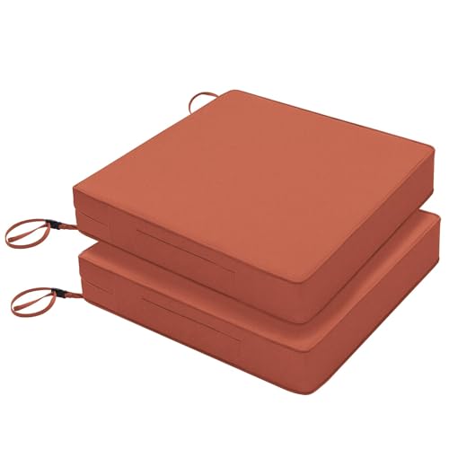 Favoyard Patio Chair Cushions 18 x 18 x 3 Inch Waterproof Outdoor Seat Cushions for Patio Furniture 3-Year Color Fastness Garden Sofa Couch Chair Pads with Handle & Adjustable Straps Set of 2, Spice