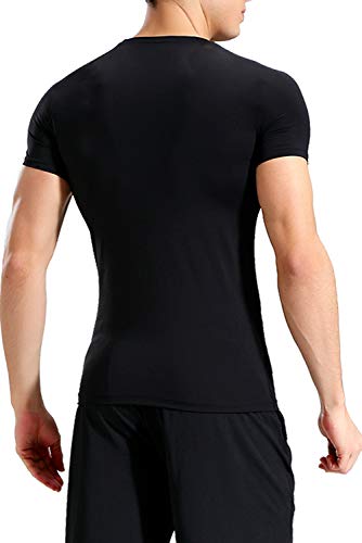 Lavento Men's Workout Shirts Cool Dry Short Sleeve Compression Tee Shirt (3 Pack-V Neck Navy Blue,Small) - Thumbnail 6