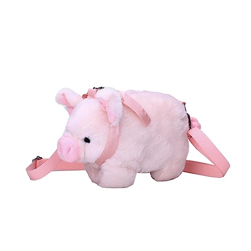 KBOLAE Sac à bandoulière fantaisie en peluche pour femme Motif cochon Rose