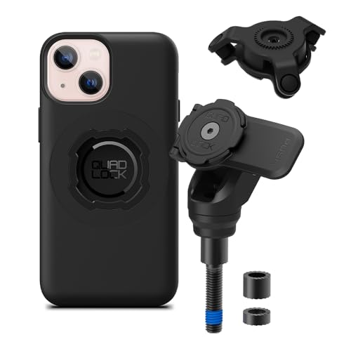 Image of Quad Lock Handlebar Clamp PRO Motorcycle Phone Mount with Vibration Dampener and MAG Phone Case for iPhone 13 Mini