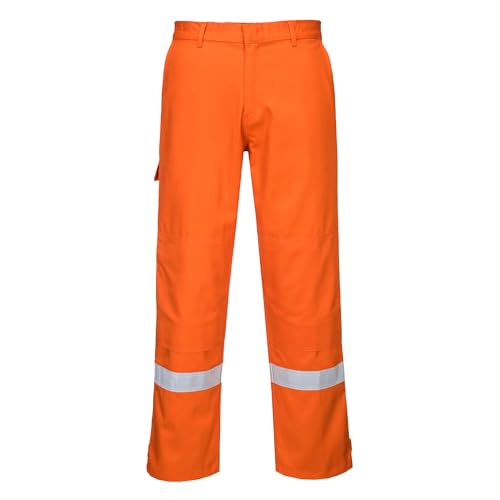 Portwest FR26 Bizflame Work Flame Resistant Trousers High Visibility Reflective FR Pants CE CAT III ATEX Welding Protection Triple Stitched Workwear, Orange, Medium