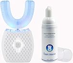 Automatic Ultrasonic Toothbrush, U-Shaped 360° Electric Toothbrush for Adults, Smart Electric Toothbrushes for Travel Home Dual-use, USB Charging (White)