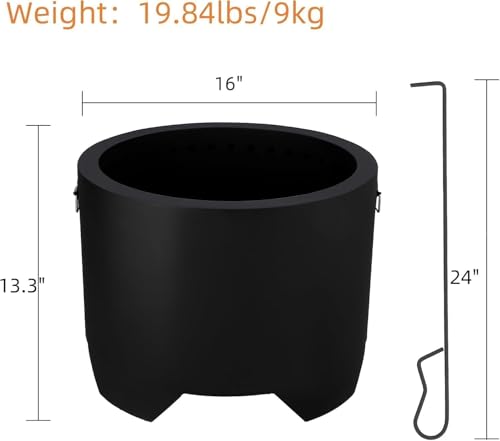 16 inch Smokeless Fire Pit, Wood Burning Fireplaces, Portable Outdoor Firepit, Ideal for for Backyard, Patio, Garden, Picnic, Camping