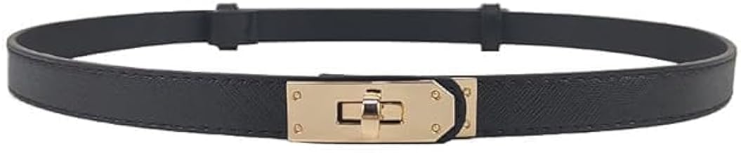 Women's Slim Leather Belt with Turn Lock Adjustable Waist Belt for Dresses and Jeans Elegant Thin Cowhide Belt with Glossy Buckle Fashion Accessory