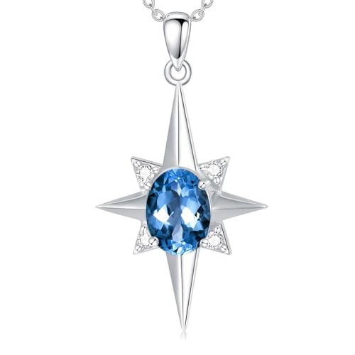 North Star Necklace for Women 925 Sterling Silver Star Pendant with Birthstone Polaris Necklace for Mom Jewelry Gift for Women