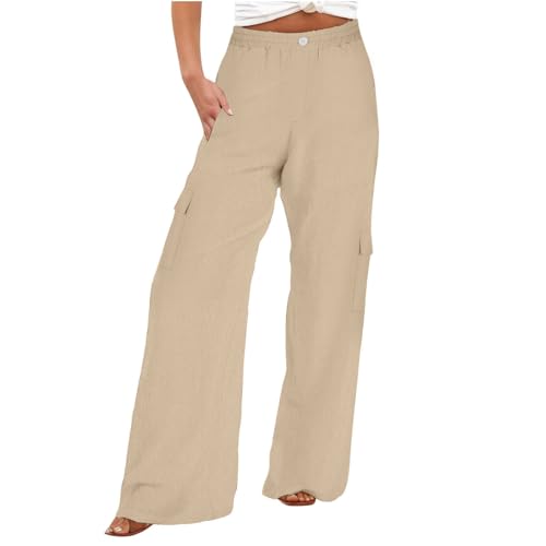 Linen Pants Women Wide Leg Hight Waisted Palazzo Pants Flowy Summer Elastic Waist Beach Trousers Pants
