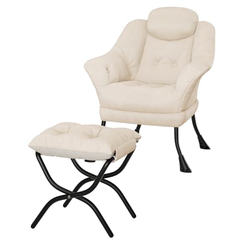 Lazy Chair, Modern Recliner Armchair with Foldable Ottoman & Deta...