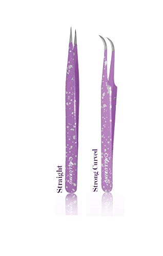Eyelash Extension Alluring Purple With Glitters Tweezers (Straight & Strong Curved)