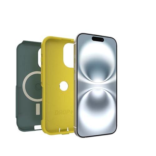 Image of OtterBox iPhone 16 (Only) - Commuter Series MagSafe Case - Ocean Sunrise (Green & Yellow) - Built-in Magnets - Slim & Tough - Pocket-Friendly - with Port Protection