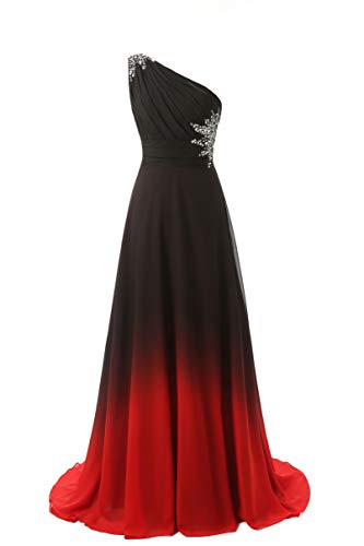 ANGELA Women's One Shoulder Ombre Long Evening Prom Dress Wedding Party Gowns