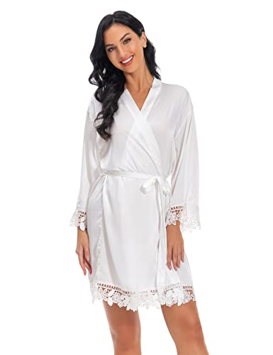 Women's Satin Robes Lace Silk Robe Bride Bridesmaid Robes Bridal Robes Soft Kimono Bathrobe2