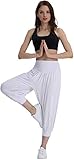 Hoerev Caprihose, super weiches Modal-Elastan, Pluderhose, für Yoga, Pilates M weiß