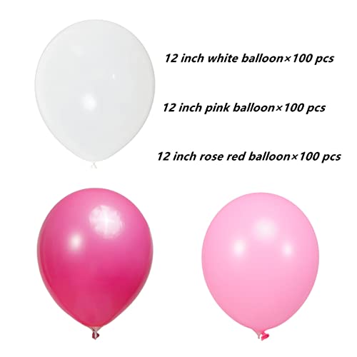 Image of 300 Pack Pink and White Balloons 12 inch White Hot Pink Latex Party Balloon Bulk for Various Party Events Decorations