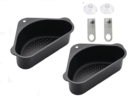 Image of ANKUL Sink Basket Strainer, Triangular Multifunctional Drain Shelf Kitchen Sink Strainer Holder Multifunctional Box Organizer for Soap, Dishwashing, Sponge etc (MIN 2 Quantity, Black)