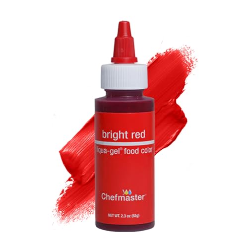 Image of Chefmaster Bright Red Liqua-Gel Food Coloring | Vibrant Color | Professional-Grade Dye for Icing, Frosting, Fondant | Baking & Decorating | Fade-Resistant | Easy-to-Use | Made in USA | 2.3 oz
