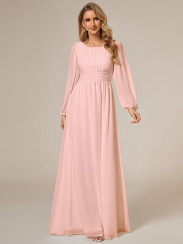 Image of Ever-Pretty Women's Crewneck Long Lantern Sleeves Floor Length A-Line Pleated Chiffon Formal Dress 0106B