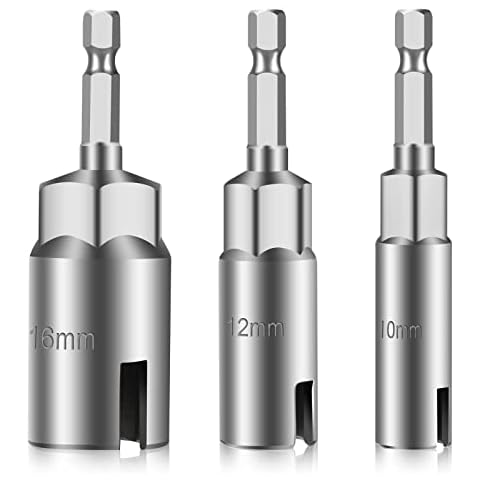 3Pcs Power Wing Nut Driver Set, SUNJOYCO 1/4" Hex Shank Slot Wing Nuts Bolt Driver Hook Drill Bit Socket Wrenches Tools Set for Panel Nuts Screws Eye C Hook Bolt & Q-Hanger (10mm, 12mm, 16mm) Cover