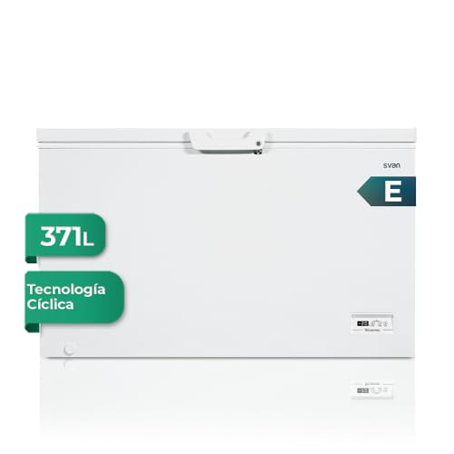 Svan Congelador horizontal Blanco SCH4001EDC. Capacidad 371 Litros, Dual Cooling, 1 Cesta, Bajo nivel Sonoro, Eficiencia Energética Clase E